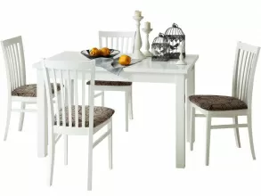 Обеденная группа (Стол «Комфорт» и 4 стула «Комфорт» Motive Latte), белая эмаль от магазина Мебельный дом