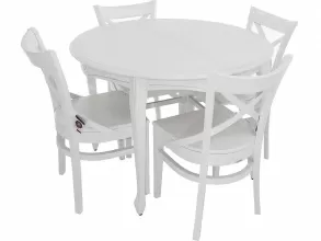 Обеденная группа (Стол Кабриоль круг и 4 стула Соло Венский жесткий), эмаль белая от магазина Мебельный дом