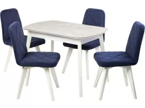 Обеденная группа (Стол Атлас 01, Бетао+4 стула Арион, Катания Темно-синий), опоры белые от магазина Мебельный дом