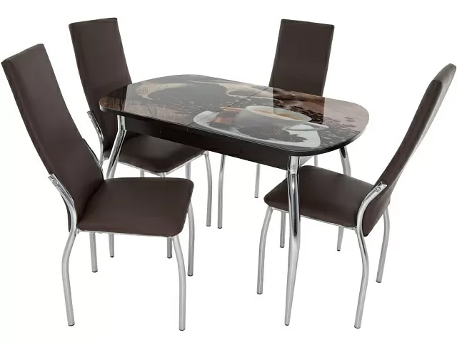 Обеденная группа (Стол Ривьера СВ фотопечать Кофе 22 и 4 стула Асти), коричневый. Фото 1