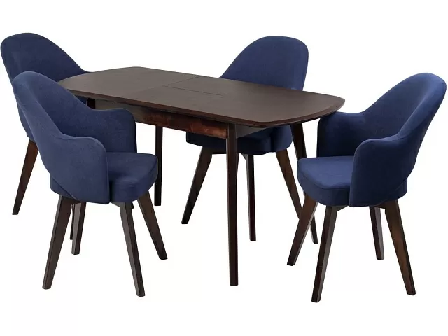Обеденная группа (стол ПГ-01, массив Диагональ 6/5+4 кресла Клео, Темно-синий), опоры орех. Фото 4