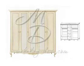 Шкаф распашной 5-ти дверный с зеркалами Неаполь T-525, ваниль от магазина Мебельный дом