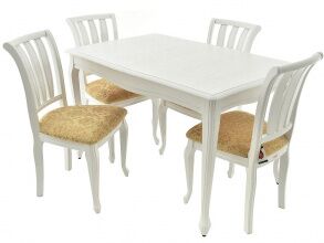 Обеденная группа (Стол Кабриоль и 4 стула Кабриоль с жесткой спинкой), эмаль белая от магазина Мебельный дом