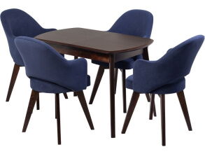 Обеденная группа (стол ПГ-01, массив Диагональ 6/5+4 кресла Клео, Темно-синий), опоры орех от магазина Мебельный дом