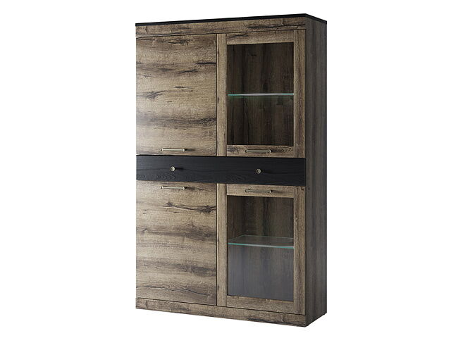 Шкаф с витриной 2V2D1S, JAGGER, цвет Дуб монастырский /Черный. Фото 1