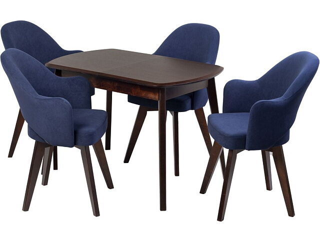 Обеденная группа (стол ПГ-01, массив Диагональ 6/5+4 кресла Клео, Темно-синий), опоры орех. Фото 2