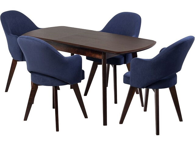 Обеденная группа (стол ПГ-01, массив Диагональ 6/5+4 кресла Клео, Темно-синий), опоры орех. Фото 3