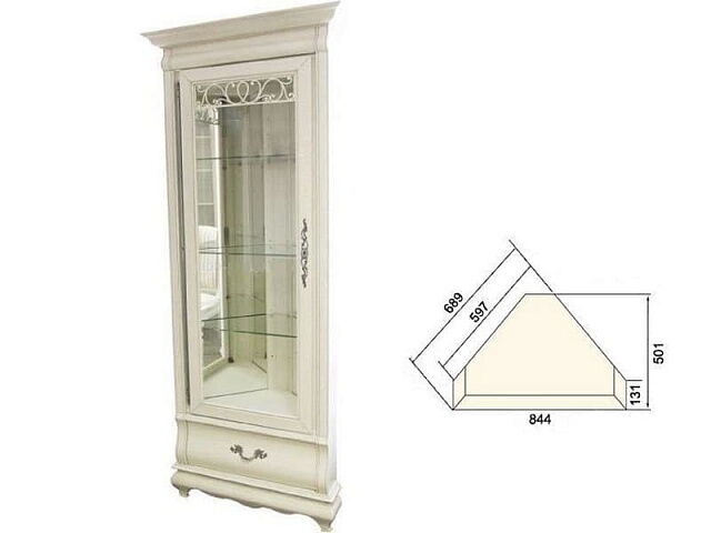 Шкаф с витриной угловой «Оскар» ММ-210-01У/01, белая эмаль. Фото 1