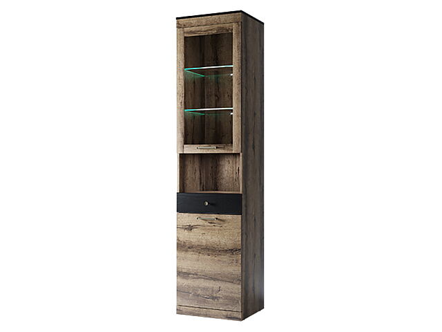 Шкаф с витриной 1V1D1SN, JAGGER, цвет Дуб монастырский /Черный. Фото 1