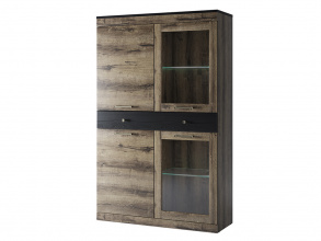 Шкаф с витриной 2V2D1S, JAGGER, цвет Дуб монастырский /Черный от магазина Мебельный дом
