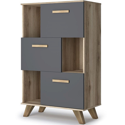 Шкаф низкий с нишами Вега Скандинавия, серый. Фото 2