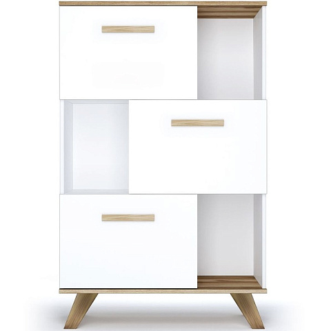 Шкаф низкий с нишами Вега Скандинавия, белый глянец. Фото 1