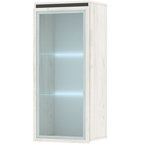 Шкаф с витриной «Гретта» 1В навесной, Крафт белый-Антрацит. Фото 1