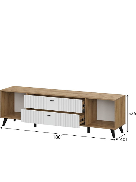 Тумба ТВ «Милан» с ящиками, дуб золотой/белый матовый. Фото 4