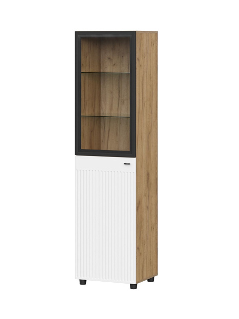 Шкаф-витрина «Милан», дуб золотой/белый/черный. Фото 1