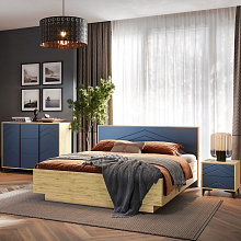 Кровать «Тиана» 160x200 КМК 0967.3, дуб наварра/синий матовый от магазина Мебельный дом