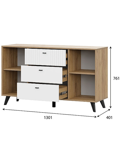 Комод «Милан» 3я2д, дуб золотой/белый. Фото 3