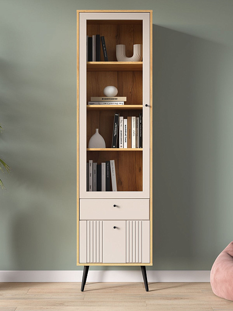 Шкаф с витриной Вега Саксония 54, миндаль. Фото 6