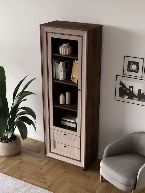 Шкаф с витриной «Прато», таксония шоколад/кофе с молоком. Фото 6