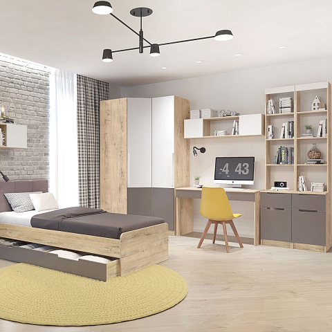 Шкаф «Илия» М2 2д, Дуб ирландский/Амаретти/Белый. Фото 6