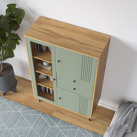 Шкаф с витриной Вега Саксония 94, серо-зеленый. Фото 8