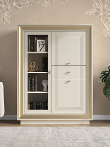 Шкаф с витриной «Прато» низкий, зефир/миндаль от магазина Мебельный дом