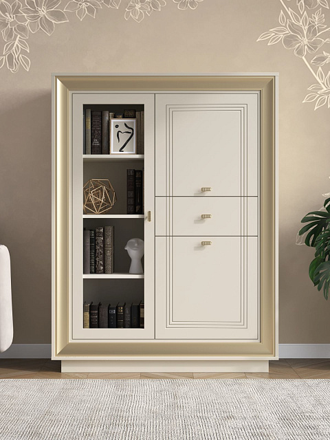 Шкаф с витриной «Прато» низкий, зефир/миндаль. Фото 5