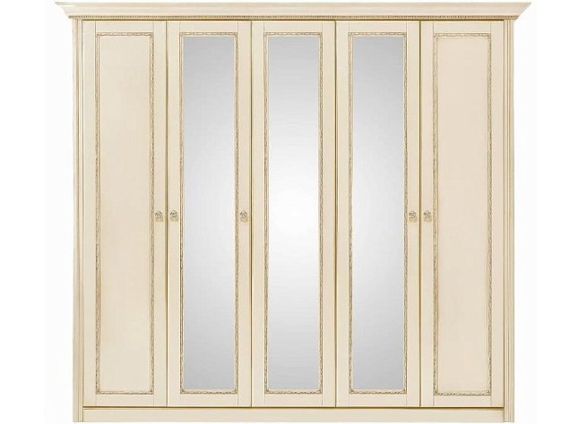 Шкаф распашной 5-ти дверный с зеркалами Палермо Т-755, ваниль. Фото 2