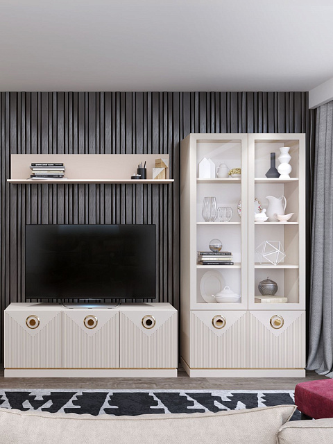 Шкаф-витрина 2-х дверная Капри, бежевая. Фото 3