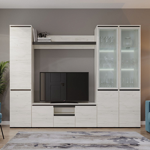 Стенка «Гретта-4», Крафт белый/Антрацит. Фото 1