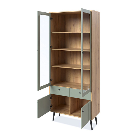 Шкаф с витриной Вега Саксония 84, серо-зеленый. Фото 3