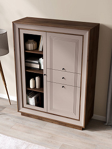 Шкаф с витриной «Прато» низкий, таксония шоколад/кофе с молоком от магазина Мебельный дом