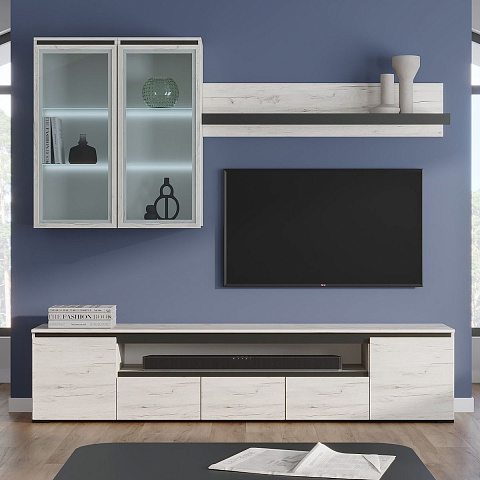 Шкаф с витриной «Гретта» 1В навесной, Крафт белый-Антрацит. Фото 4