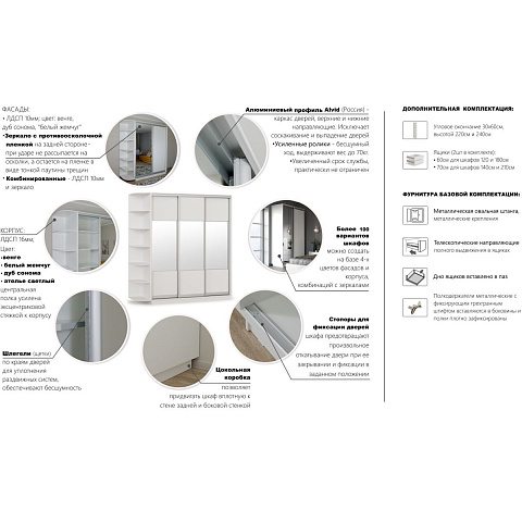 Шкаф-купе «Тетрис» 120/220 ДД, Белый жемчуг. Фото 4