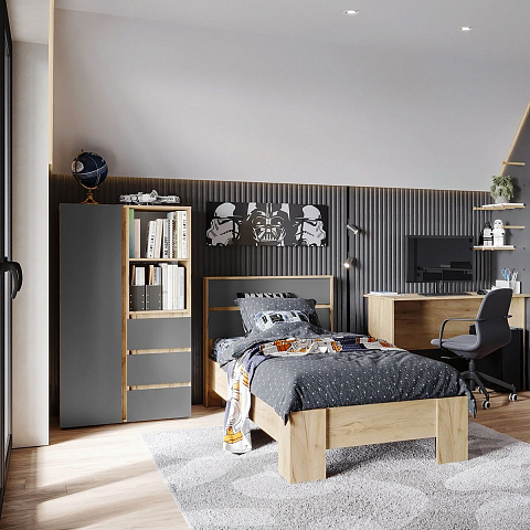 Шкаф «Хелен» ШК-04, графит/дуб крафт золотой. Фото 6