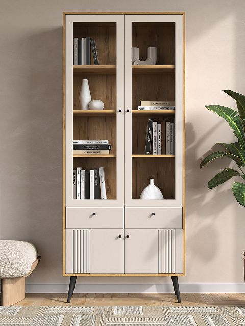 Шкаф с витриной Вега Саксония 84, миндаль. Фото 6