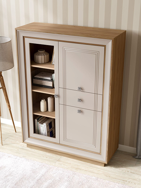 Шкаф с витриной «Прато» низкий, вяз/газания матовый. Фото 5