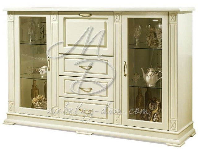 Шкаф комбинированный «Верди Люкс 3/2з» П487.12з, слоновая кость. Фото 1