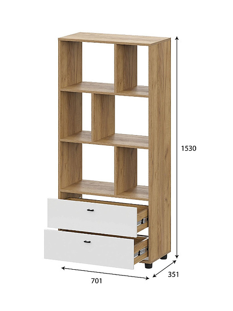 Стеллаж «Милан», дуб золотой/белый матовый. Фото 3