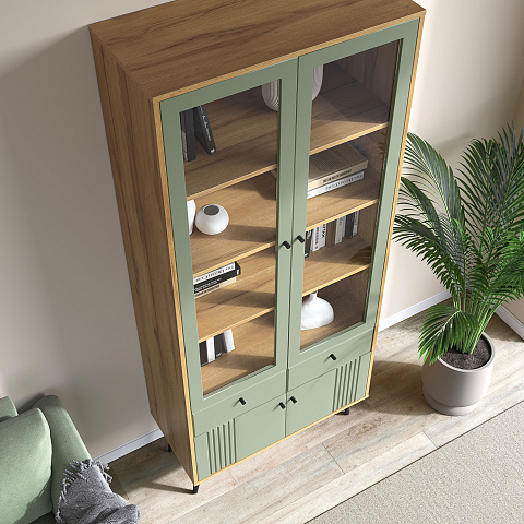 Шкаф с витриной Вега Саксония 84, серо-зеленый. Фото 7