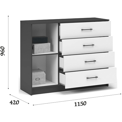 Комод «Чикаго» 1д4ящ Антрацит/Белый. Фото 2