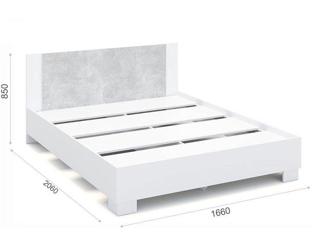Кровать «Аврора» 160*200 (основание ЛДСП), Белый/Ателье светлый. Фото 2