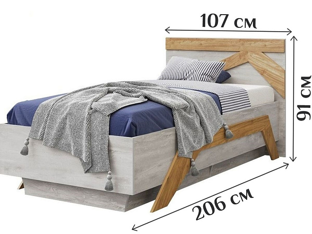 Кровать «Скандинавия 900» КМК 0905.2, Бетон пайн светлый/ дуб наварра. Фото 2