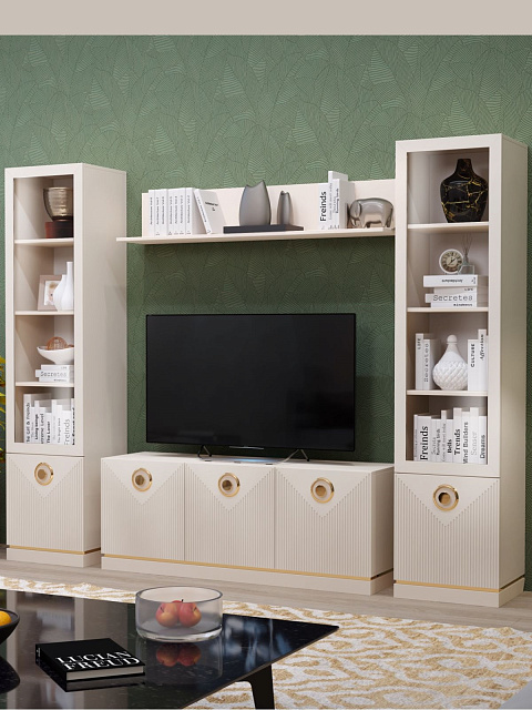 Шкаф-витрина Капри 450 правая, бежевая. Фото 3