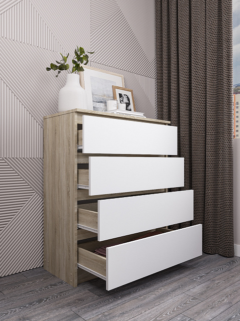 Комод Мори МК 800.4, Сонома/Белый. Фото 3