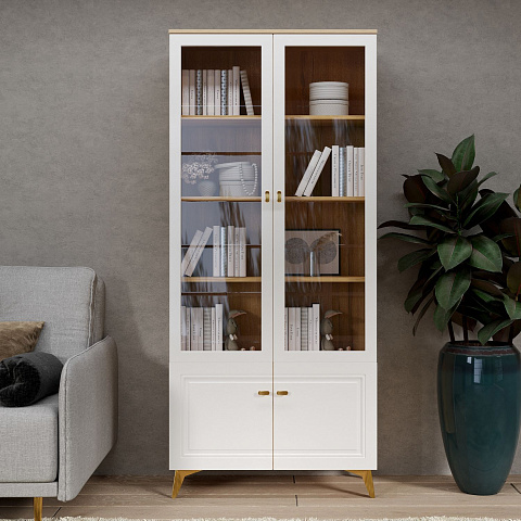 Шкаф-витрина Вега Сапфир 2дв, белый глянец. Фото 4