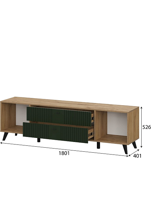 Тумба ТВ «Милан» с ящиками, дуб золотой/олива. Фото 4