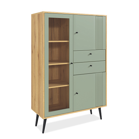 Шкаф с витриной Вега Саксония 94, серо-зеленый. Фото 1