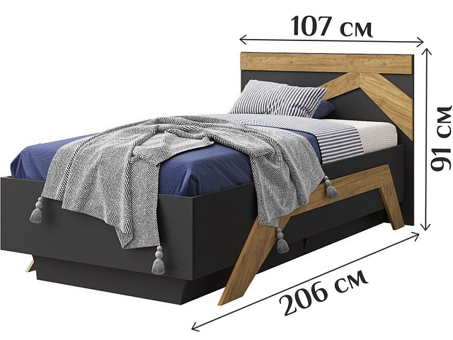 Кровать «Скандинавия 900» КМК 0905.2, Графит/ дуб наварра. Фото 2
