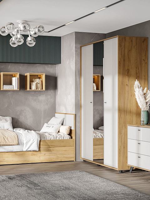 Шкаф «Милан» 3д, дуб золотой/белый матовый. Фото 5